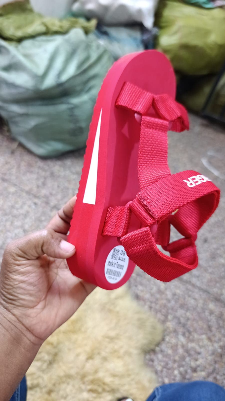 Red Tommy Hilfiger Strapped 1 inch high sandals for ladies Size 37 - 42